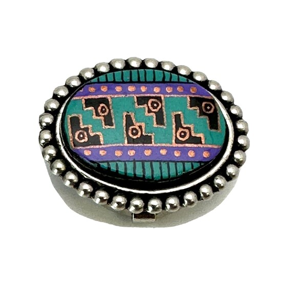Vintage Southwest Silver Tone Button Covers Enamel Work Lot of 3 Oval Aztec - Picture 2 of 5
